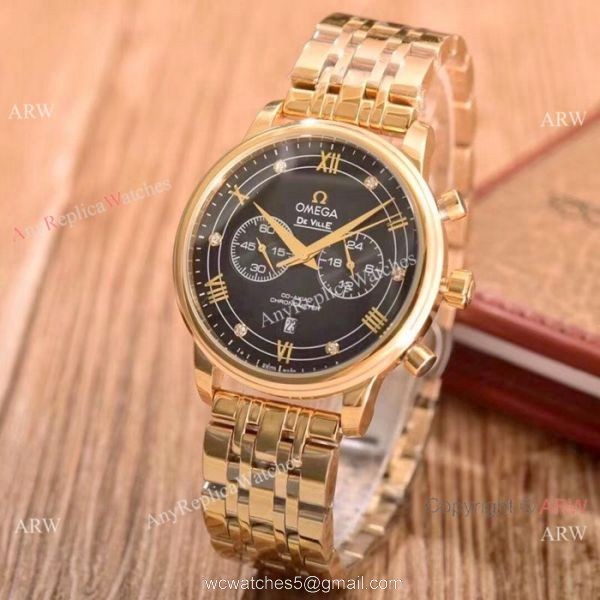 Best Quality Omega De Ville Fake Watches Yellow Gold Chronograph 6