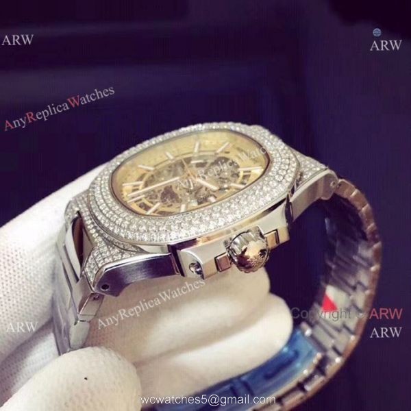 Copy Patek Philippe Nautilus Ice Out Watch Stainless Steel White Hollow 6