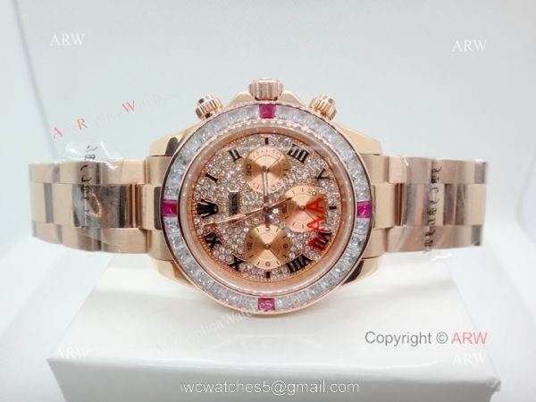 Fake Rolex with Diamond Bezel Daytona Rose Gold Diamond Face Watch 6