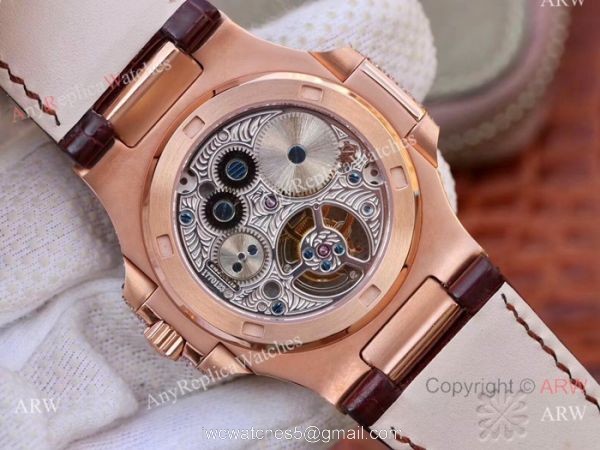 Swiss Replica Patek Philippe Nautilus Jumbo R8 Watch Rose Gold Iced Out 6