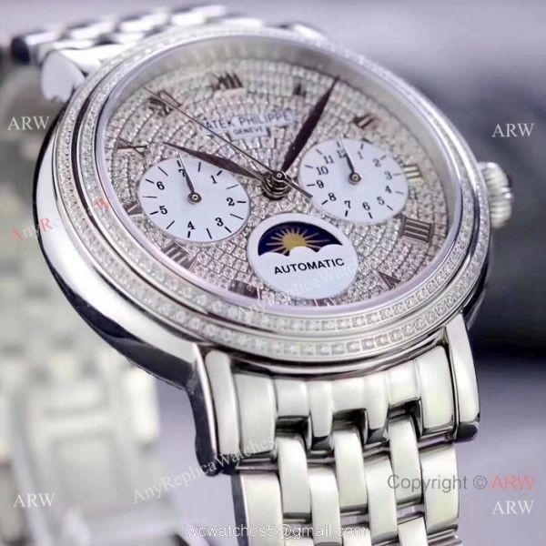 Fake Patek Philippe Complications SS Diamond dial Watch Swiss 9100 6