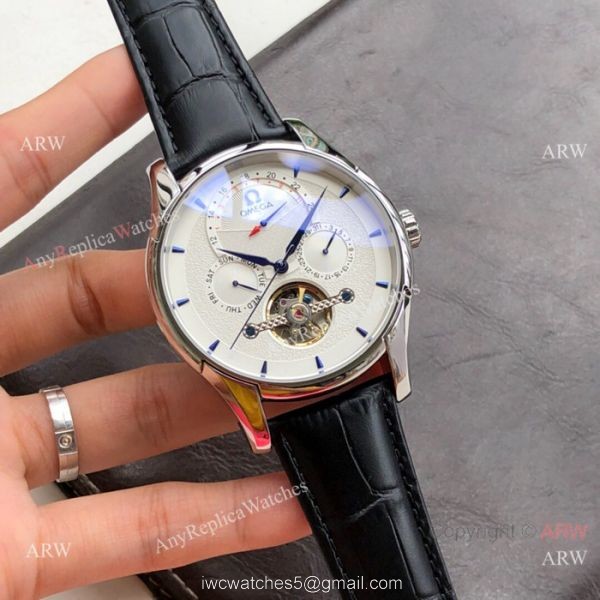 Replica Omega Tourbillon All Black Leather Strap Watches 43mm 6