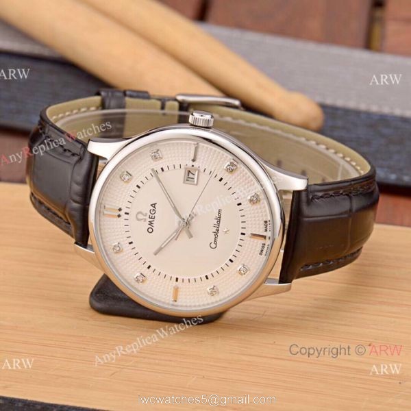 New Replica Omega Constellation 41mm Watch SS Black Leather Strap 6