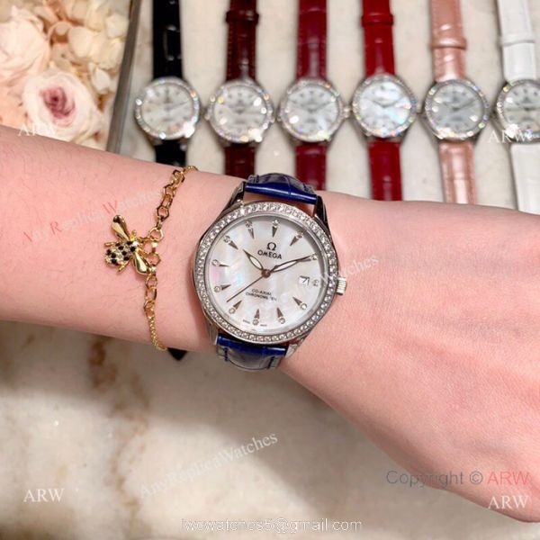 Copy Omega DeVille Co-Axial Cscapement Ladies 34mm watch Diamond bezel 6