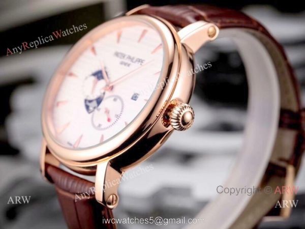 Patek Philippe Calatrava 42mm Copy Watches SS White Moonphase Dial 6