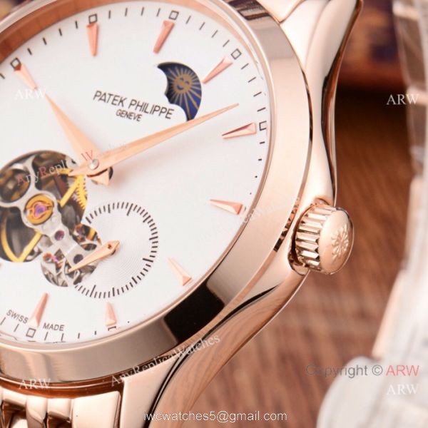 New Style Copy Patek Philippe Moon phase Watch Rose Gold 41mm Case 6