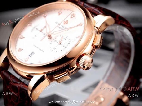 Copy Patek Philippe Geneve Chronograph Watch White Dial Brown Leather Band 6