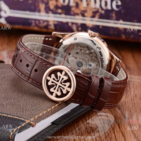 Patek Philippe Perpetual Calendar Rose Gold Case with Brown Leather Strap Watch 6