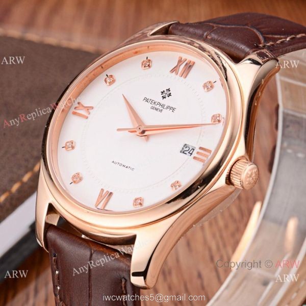Copy Patek Philippe Calatrava White Face Rose Gold Men Watch Low Price 6