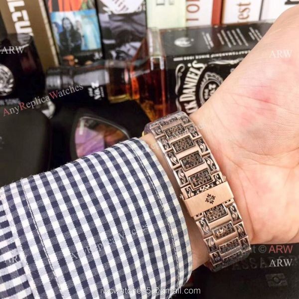 Clone Patek Philippe Nautilus White Face Rose Gold Tattoo Watch 40mm 6