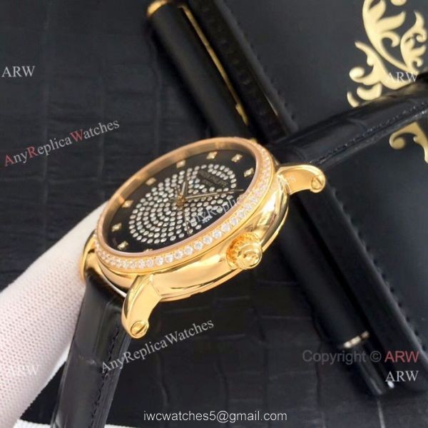 Patek Philippe Calatrava Diamond Watch SS Black Leather Band 6
