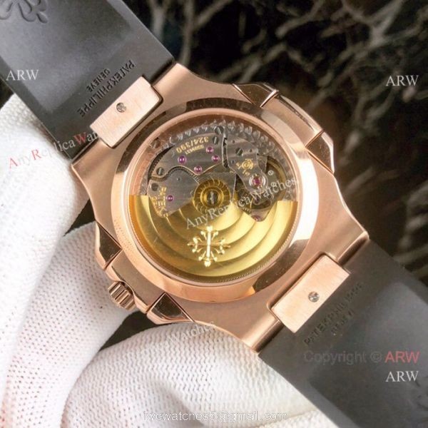 New Replica Patek Philippe Nautilus White Face Rose Gold Tattoo Rubber Strap Watch 6