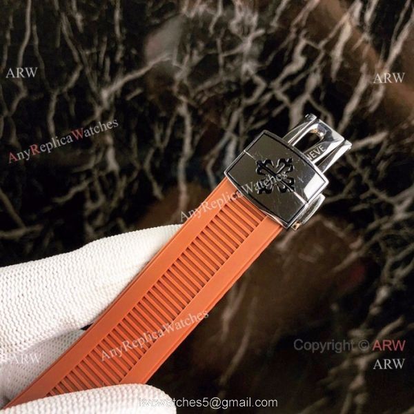 Fake Patek Philippe Engraving Nautilus Blue Rubber Strap Blue Dial 6