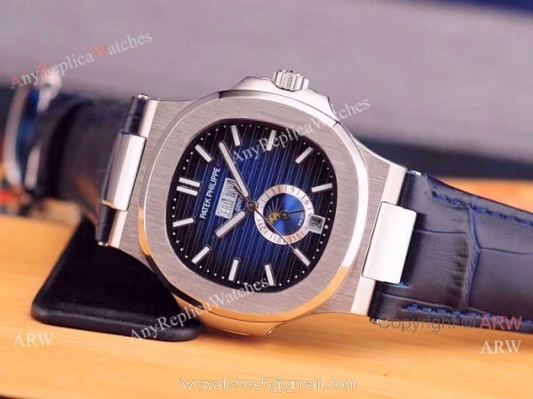 Fake Patek Philippe Nautilus Annual Calendar Man Watch Stainless Steel Blue Face 6