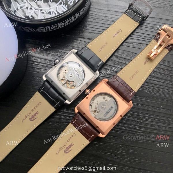 Cartier Tank Moonphase Men Wristwatch Rose Gold Black Dial 6