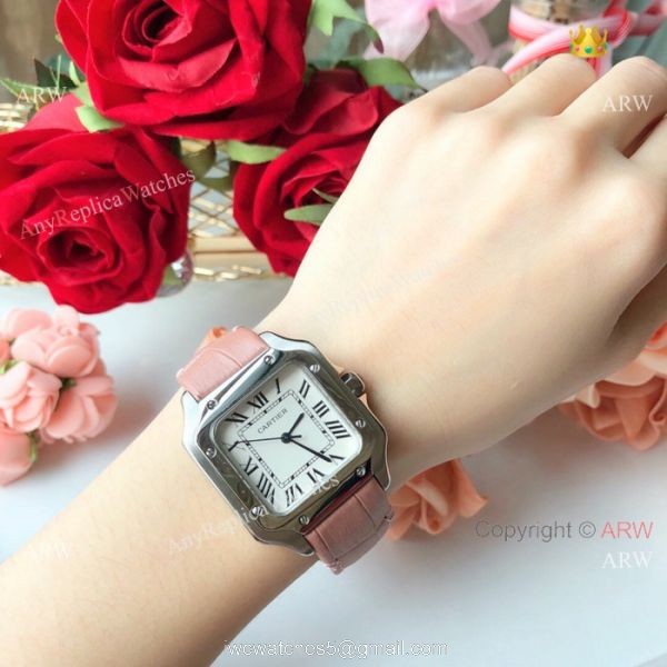 New Style Santos Cartier Watch Lady Pink Leather Strap 6