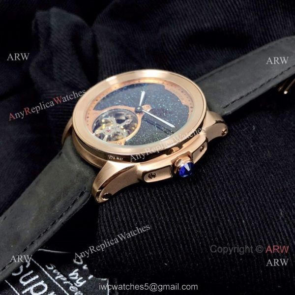 New Copy Calibre de Cartier Tourbillon watch Black Leather Band 6