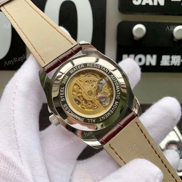 Rolex Geneve Cellini Replica Watch Tourbilln Face Brown Leather Strap 6