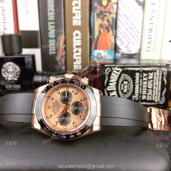New Rolex Daytona Rubber Strap Replica Watch Rose Gold Case 40mm 6