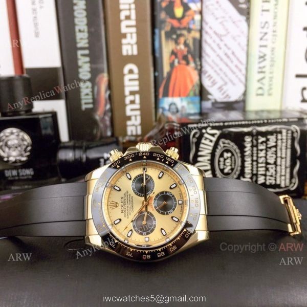 Yellow Gold Rolex Daytona Rubber Strap Replica Watch Mens 40mm 6