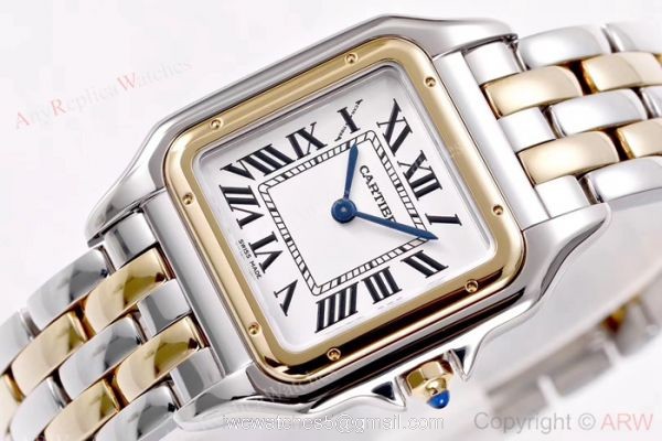 Copy Panthere De Cartier 2-Tone White Dial Watch Swiss Quartz Movement 6