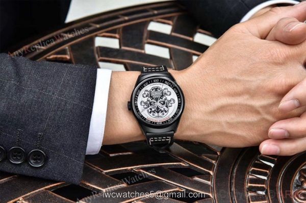 Pagani Design PVD Black Steel Watch White Skull Face 6