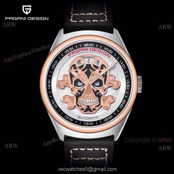Replica Pagani Design Rose Gold Bezel Skeleton Skull Face Watch 6