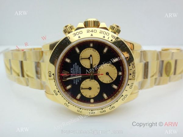 Swiss Rolex Daytona V2 904L Yellow Gold Black Dial watch AR Replica Watches 6