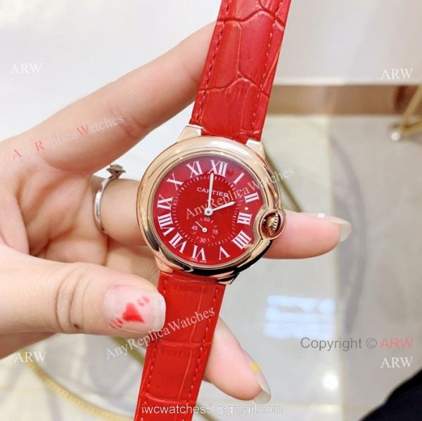 Red Dial Rose Gold Ballon Bleu Cartier Watch Lady 36mm 6