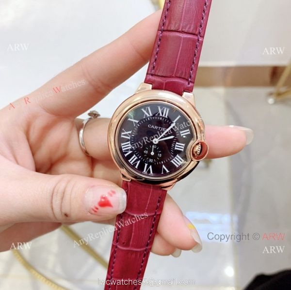 Fake Cartier Ballon Bleu Cartier Watch Lady 36mm Blue Leather Band 6