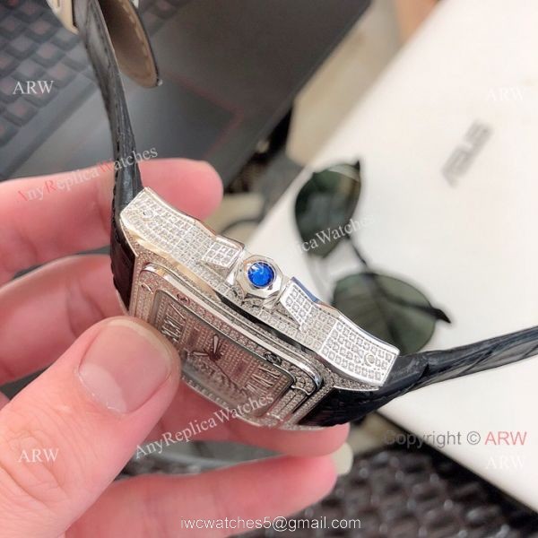 Cartier Santos 100 Diamond Replica Watch SS Full Diamond 6