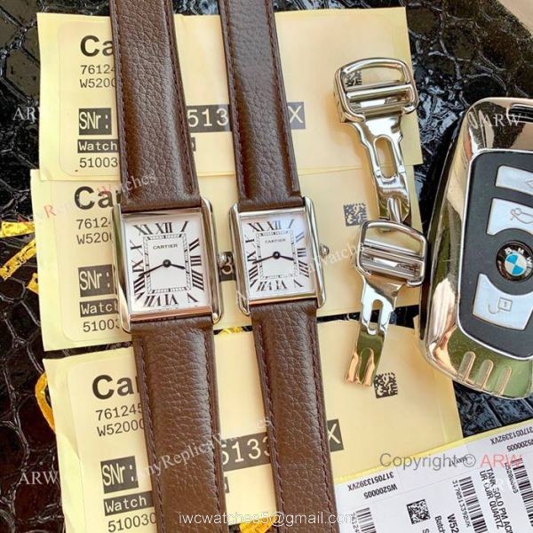 Cartier Solo Tank Quartz Watch SS Orange Leather Band 6