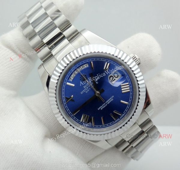 Best Rolex Day Date President Replica Watch 40mm Stainless Steel Blue Dial 6