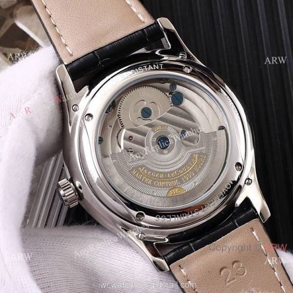 Fake Jaeger LeCoultre Tourbillon White Dial Black Leather Band Watch 42mm 6
