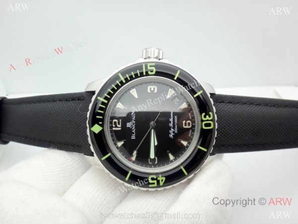 Fake Blancpain Fifty Fathoms Black Dial SS Watch Swiss Quality 6