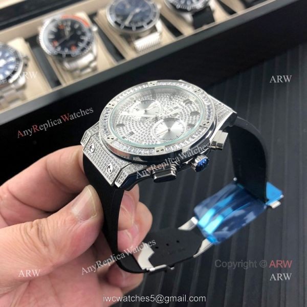Iced Out Hublot Knock off Watches Classic Fusion SS Black Rubber Strap 6