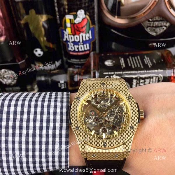 Copy Hublot Classic Fusion Watches Skeleton Dial Black Rubber Strap 6