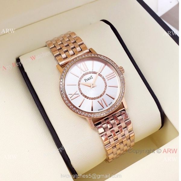 Best Copy Piaget Ladies Quartz Watches Stainless Steel Black Face 36mm 6