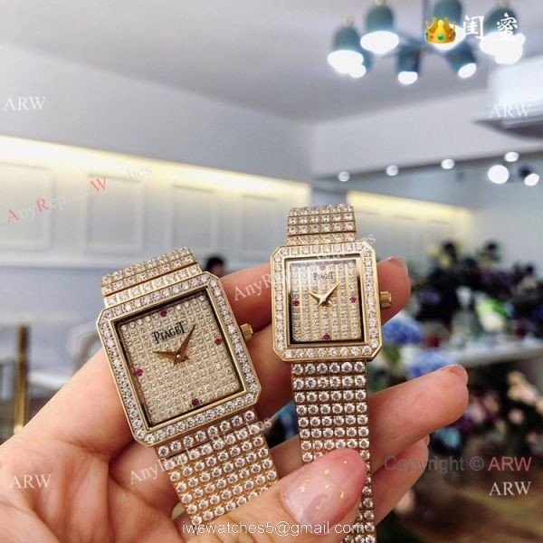Swiss Replica Piaget Polo Diamond Watches All Gold Sapphire Glass 6