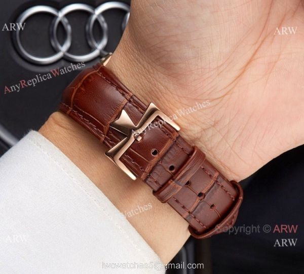 Clone Vacheron Constantin Moonphase Watch Rose Gold Brown Leather Strap 6