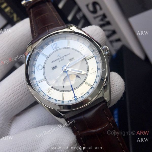 Vacheron Constantin Moonphase Watch Gray Dial Black Leather Strap 6