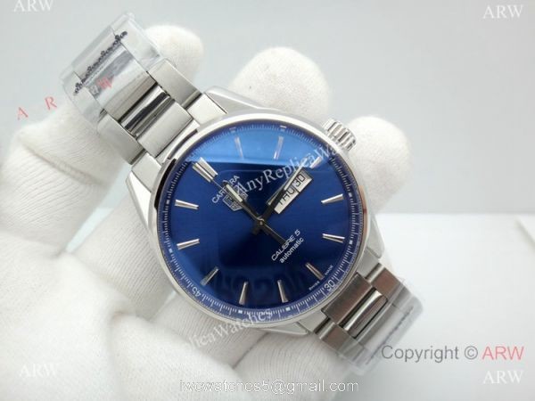 Swiss Replica Tag Heuer Carrera Calibre 5 Stainless Steel Blue Dial Watch 6