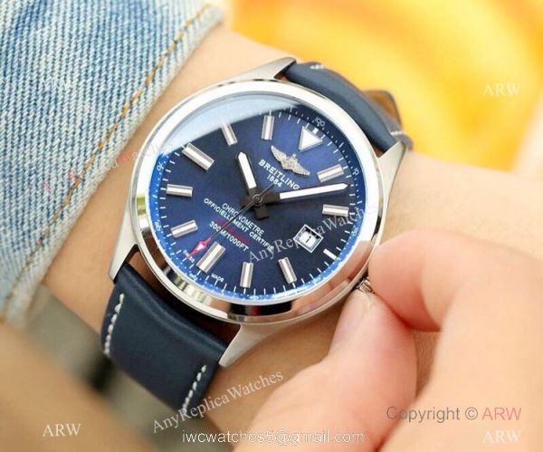 2019 Replica Breitling Avenger Men Watch SS Blue Dial Blue Leather strap 6