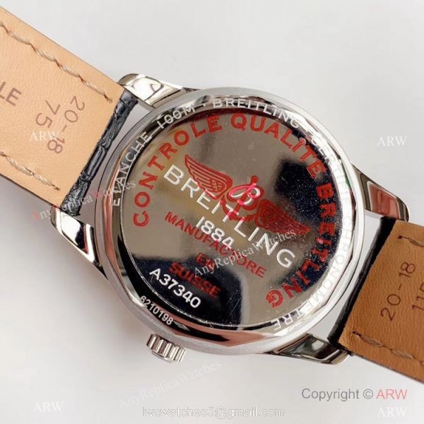 Swiss ETA Breitling Premier Replica Watch Silver Dial Black Leather Strap 6