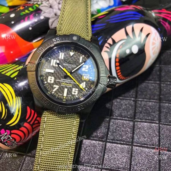 Breitling Avenger II Seawolf Copy Watch Blacksteel Green Leather Band 6