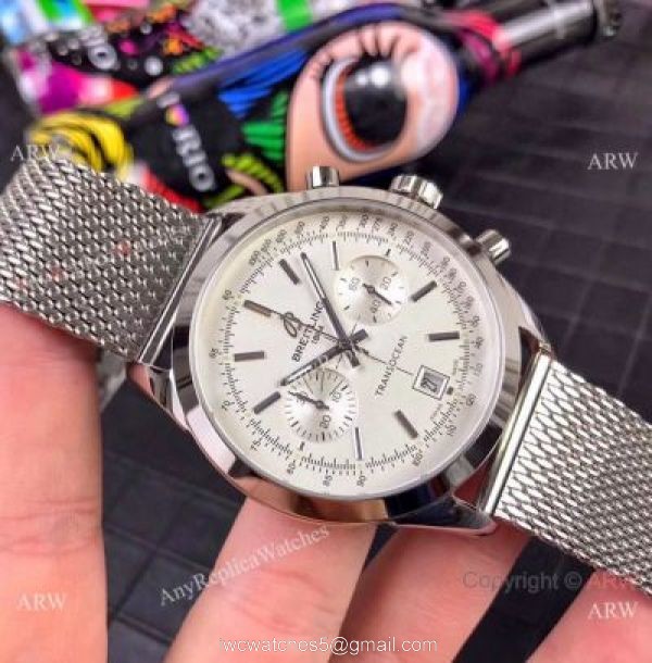 Clone Breitling Transocean Chronograph Watch Stainless Steel White Face 45mm 6