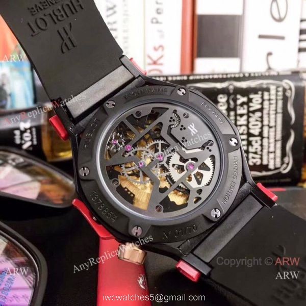 Replica Hublot Techframe Ferrari Tourbillon Watch Red Rubber Strap 43mm 6