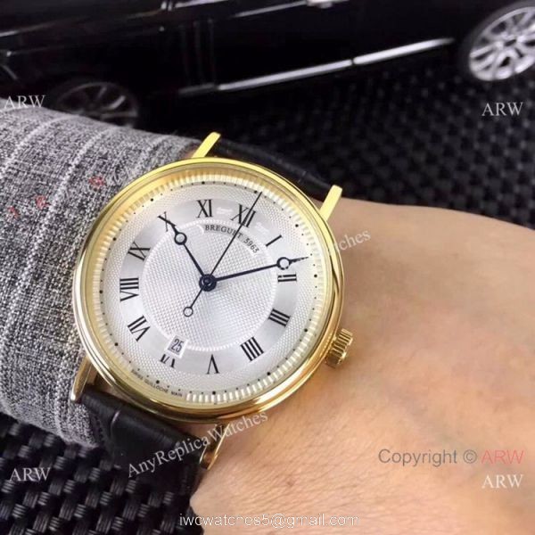 Copy Breguet Classique Date 42mm Men Watch Yellow Gold Silver Dial 6