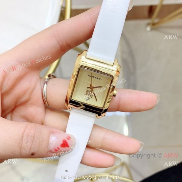 Copy Burberry 25mm women Watches Gold Case Black Leather Band 6
