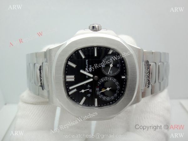 Copy Patek Philippe Nautilus Power Reserve Watch Stainless Steel Black 40mm 6